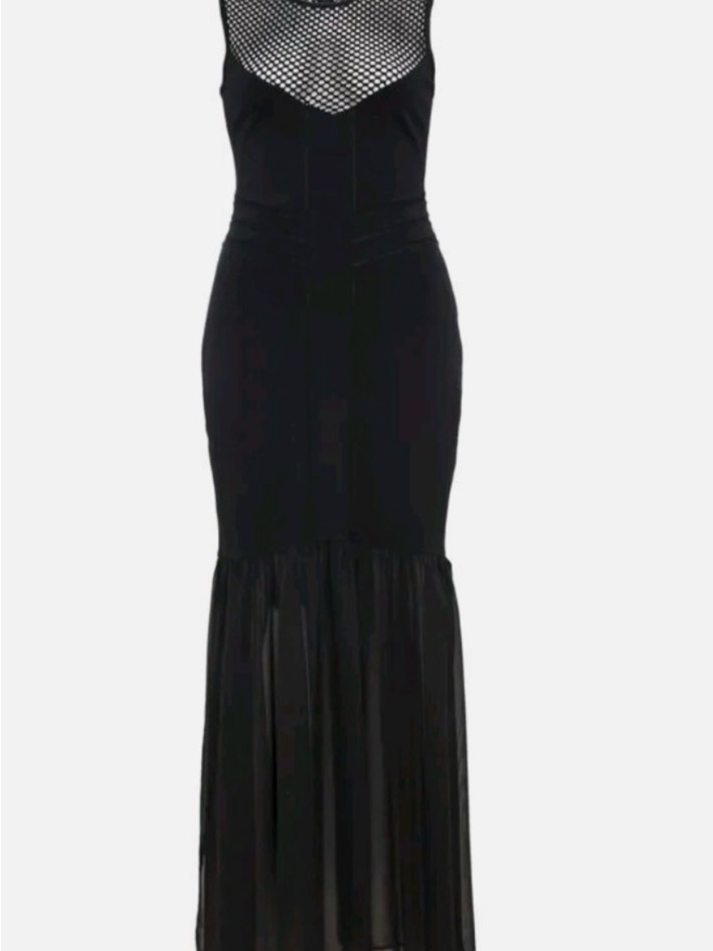 French Connection Chantilly Beau Black Sleeveless Mesh-Yoke Maxi Dress - Picture 4 of 13